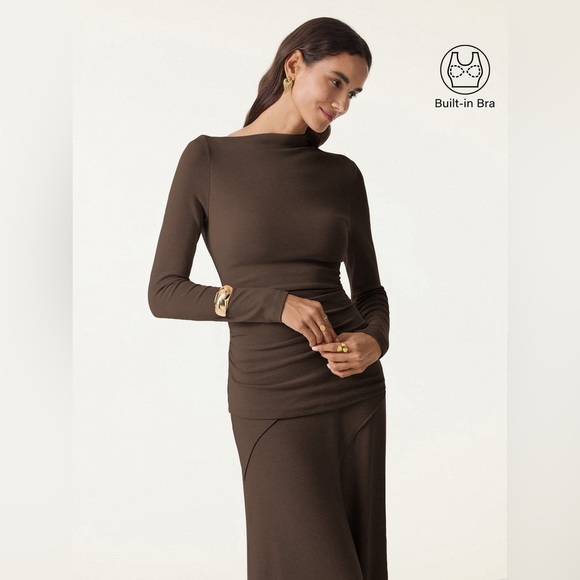 LiteWarm Light Warm Slanted Mockneck Ruched Brami 
Espresso Size Large - Picture 2 of 6